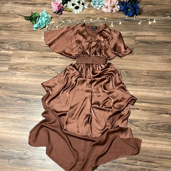 Angie Dresses & Skirts - Deep Rose Gold High Low Silky Dress